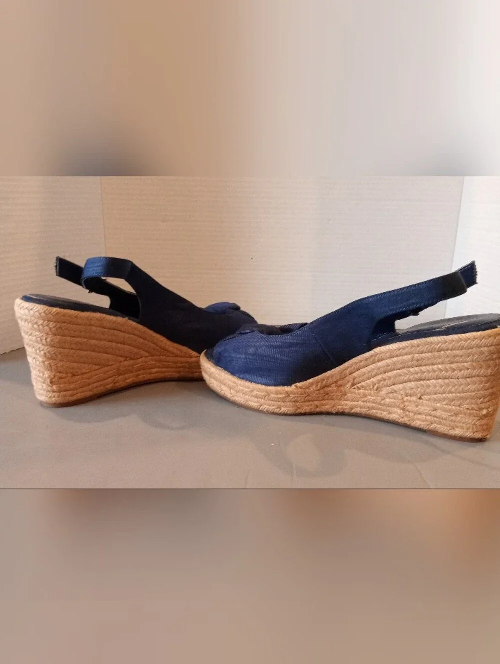 Naturalizer Navy Slingback Wedge Sandals with Bow Womens Size 9.5